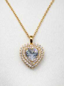 Women's Gold Or Silver Necklace With A Heart-Shaped Pendant Set With A Cubic Zirconia In Genuine 316L Stainless Steel. - 金色 - 查看 1
