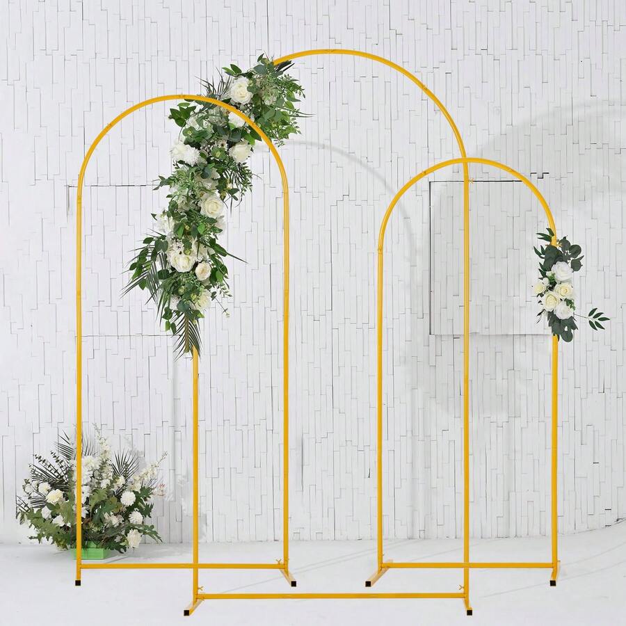 Vincidern 3pcs Wedding Arch Backdrop Stand ,Balloon Arch Stand, Metal Arch Backdrop For Birthday Party Wedding Ceremony Decoration Backdrop Stand Gold ,4.9FT.5.9FT,6.6FT - aureate - View 1