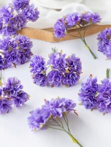 3支装人造迷你康乃馨字母花束，DIY花束，花环材料，糖果盒装饰，家居婚礼装饰，新娘手腕花，胸花，头饰材料，新年装饰，派对装饰，情人节装饰 - 紫色 - 查看 1