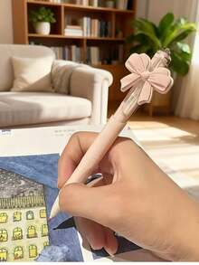 6 chiếc bút bi màu hồng dễ thương có nơ | Văn phòng phẩm nữ tính Kawaii, bút bi ngòi bấm trơn 0.5mm, đồ dùng học tập và quà tặng cho thanh thiếu niên, chất liệu nhựa. - Bươm bướm - Xem 8