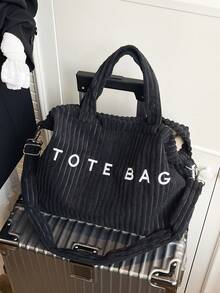 Large Capacity Tote Bag, Women's Casual Letter Print Handbag, Versatile Shoulder Bag For Commuting - Black - View 8