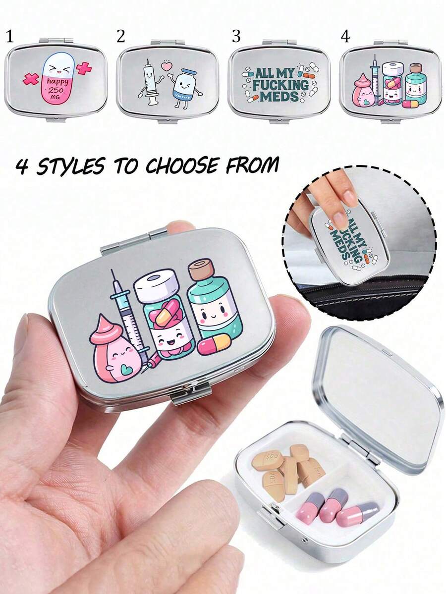Pill Pattern Pill Box, Pill Letter Pattern, Portable Medication Storage Compartment, Mini Metal Storage Box, Portable Jewelry And Pill Box, Personalized Creative Gift, Bow Tie, Nurse Cap, Pill Bottle Pattern, Suitable For Travel, Outdoor Activities, Bags, Pockets, Can Be Used For Wedding Gifts, Gifts And Reception Decorations, Unique Decorative Travel Storage Box Design, Mother's Day Gift, Gift For Friends, Nurse Gift