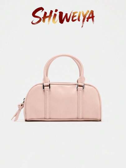 Túi xách nữ có quai xách phía trên, túi đeo vai kiểu bowling bằng da PU màu trơn, túi tote Boston kiểu xô có dây đeo có thể tháo rời.