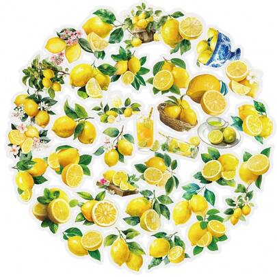 56pcs Lemon Series Transparent Cartoon Graffiti Stickers, Guitar, Skateboard, Water Bottle, Ski Board, Laptop, Computer, Phone Case, Refrigerator, Door, Luggage, Handbook Material Art Decoration Stickers