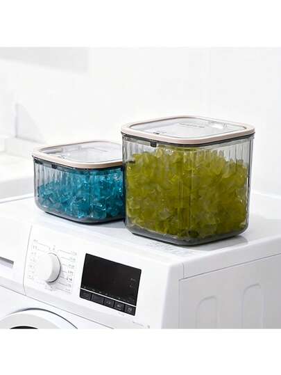 1pc Plastic Bathroom Canister, Laundry Powder Storage Container, Semi-Transparent Black Laundry Detergent Capsule Storage Box, Airtight Seal, Suitable For Laundry Powder, Detergent Sheets, Detergent Capsules, Fragrance Beads, Bath Salts, Fragrance Enhancers, Home Organization Essential, Bathroom Storage, Fashionable Storage Container, Space-Saving Design, Plastic Jar, Laundry Capsule Dispenser, Home Storage
