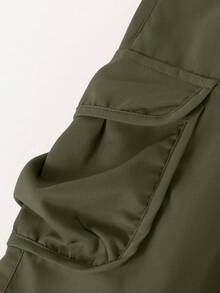 1pc Boys' Outdoor Sports Casual Fashionable Versatile Straight Leg Multi-Pocket Knee-Length Shorts - Army Green - View 4