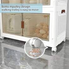 Caja de almacenamiento apilable grande con tapa y ruedas, caja de almacenamiento plegable, de plástico con puerta, adecuada para armarios, hogares y oficinas, puede almacenar ropa, bocadillos, juguetes y libros. - Blanco de tres capas - Ver 4