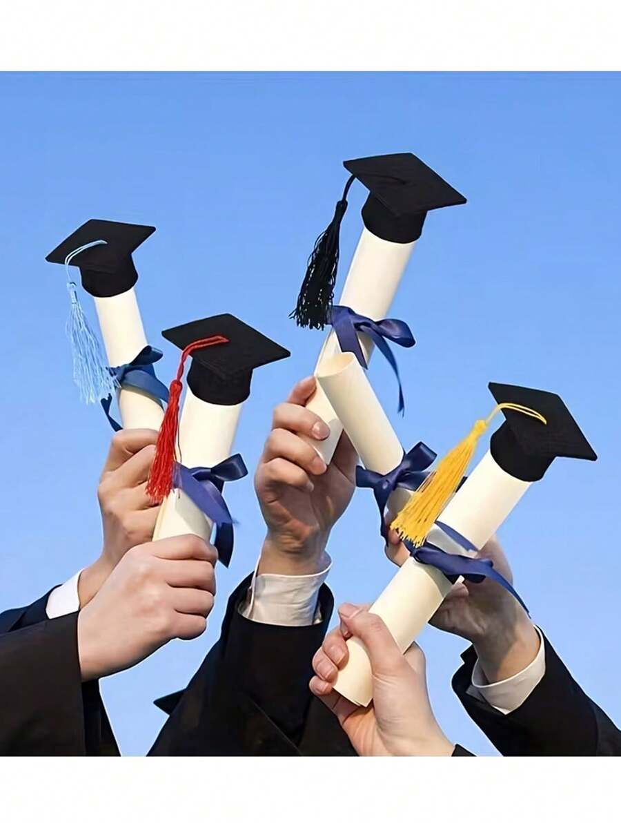 10/5 piezas Gorros de graduación mini 2026 con borlas Tapas de botellas de vino amarillas pequeñas para decoraciones de fiesta de graduación, manualidades DIY, recuerdos de fiesta de graduación, gorro doctoral de graduación
