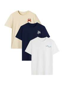 3 pièces/set T-shirts amples à manches courtes pour femmes avec thème océanique. Hauts respirants imprimés avec "mer m'appelle", "Ne sois pas en colère" et "Âme salée". Convient pour les vacances d'été, les fêtes de plage, le port quotidien, parfait pour les temps chauds et les rassemblements décontractés entre filles - Multicolore - Voir 4
