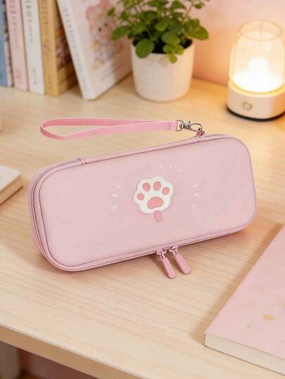 1个粉色EVA猫爪造型便携包，配件收纳袋，掌机保护套，适用于Switch