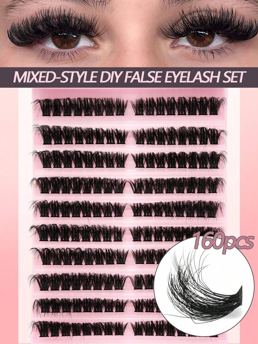160 Clusters Of 100D Thick D Curly Fluffy DIY False Eyelashes, Russian Curly, Reusable, Suitable For Beginners And Daily Use, Parties, Dating, Travel, Festivals, Parties,Eye Lash Clusters,Individual Eyelashes,Lashes,Fake Lashes - View 1