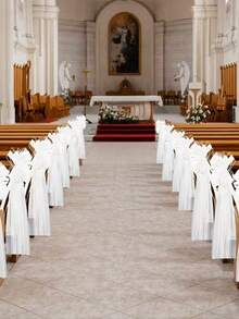 2 Sets Large Wedding Church Chair Aisle Decor Long Veil Bow White Wedding Car Decor, Wedding Anniversary Party Decoration - View 7