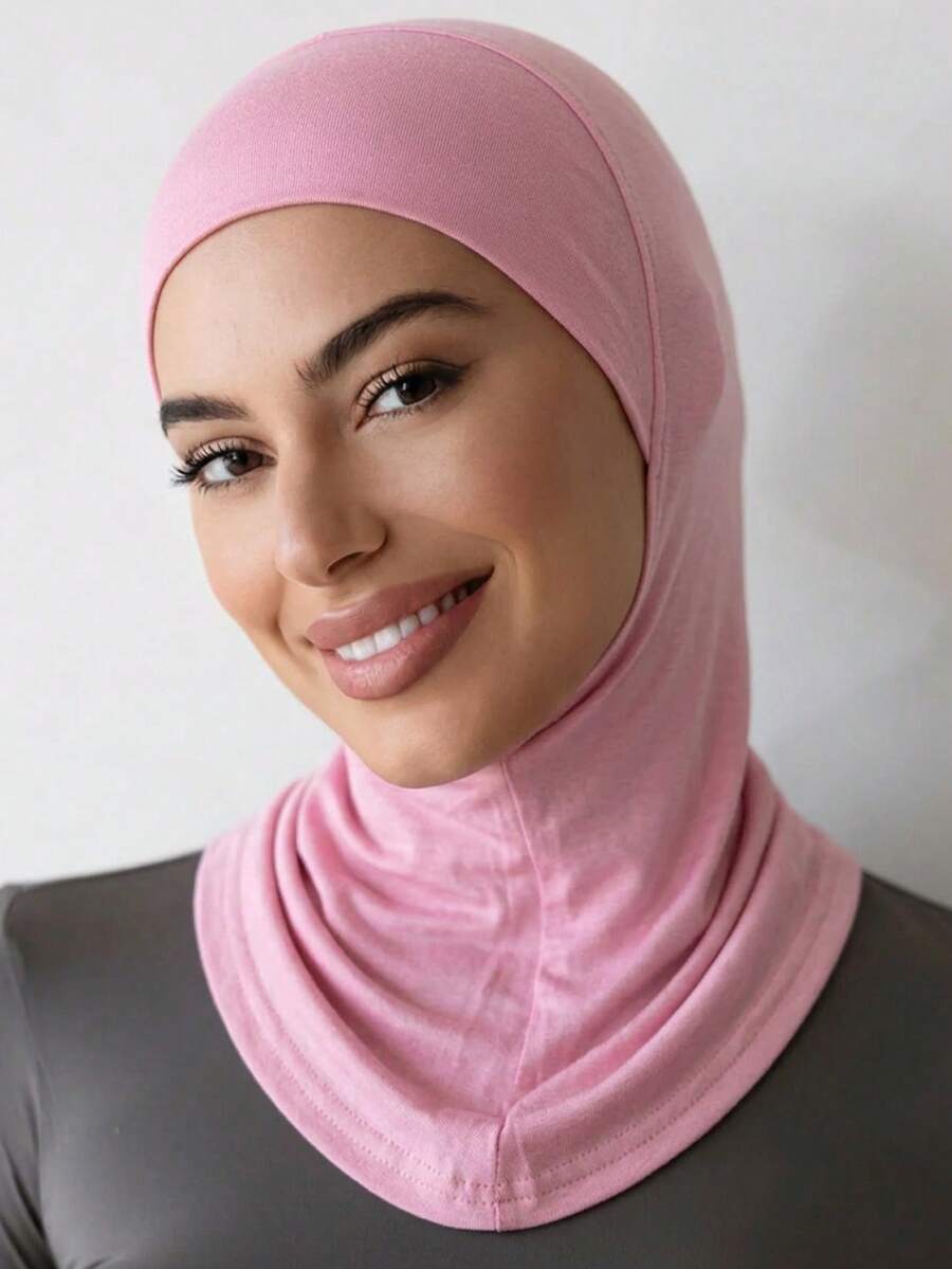 1 pieza Pañuelo de cabeza conveniente para mujer, cobertura total, absorbente de sudor de mentón, hiyab de unicolor - Rosa vieja - Ver 1