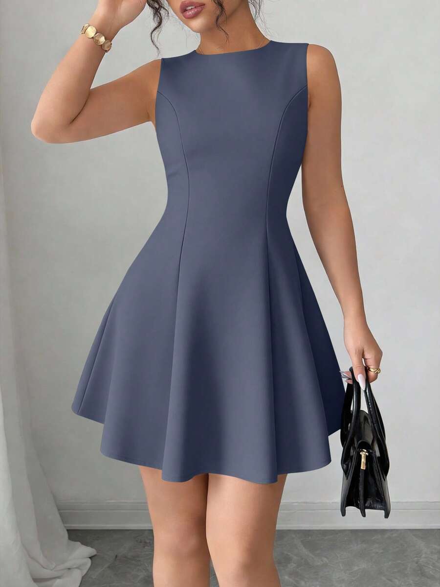 PRETTYGARDEN Women's Summer Dresses Elegant Sleeveless Boat Neck A Line  Formal Cocktail Party Wedding Guest Graduation Vacation Mini Gray Blue Dress Club Outfits For Women - 灰藍色 - 查看 1