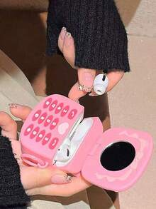 Cute Apple Pink Bluetooth Earphone Protective Case, Soft Shell Mini Mirror Wireless Earbuds Cover, Compatible With AirPods 1/2/Pro/3/Pro (2nd Generation) - Pink - View 4