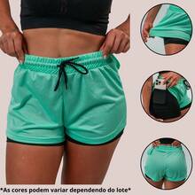 Women's Double Gym Shorts With Internal Cell Phone Pocket, Towel/T-Shirt Holder, Dryfit Perforated Fabric - 綠色 - 查看 7