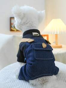 1件装宠物朋克风背带裤，适合小型犬，黑色 - 黑色 - 查看 2