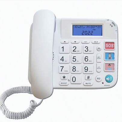 Teléfono para personas mayores, volumen alto, botones grandes, asiento fijo, llamadas manos libres desde casa, línea fija, marcado SOS con un solo clic