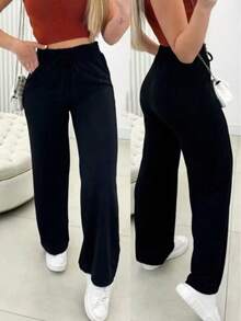 Lightweight Wool Leggings With Pockets, Ideal For Those Slightly Chilly Days, Super Comfortable. - 黑色的 - 查看 1
