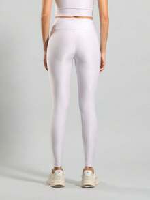 FITNATION Leggings Set With Waistband Pocket + Longline Cropped Top In Micro-Ribbed Fabric With SHINE And HIGH Elasticity And Support. - Lilac Purple - View 2