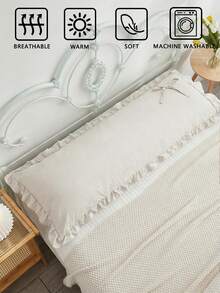 1pc Polyester Solid Beige Bow Decorative Pillow Cover (Pillow Insert Not Included), Soft And Skin-Friendly Polyester Fabric, Suitable For Bedroom, Master Bedroom, Guest Room, Bowknot Decor, Neutral Color Tone, Pillow Cover, Aesthetic Bedding, Minimalist Style, Comfortable Bedroom, Home Decor, Soft Touch - Beige - View 5