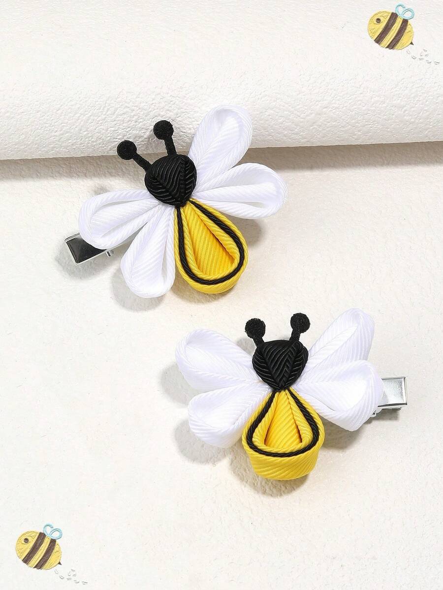 2pcs/pack Cute Bee Design Girls' Hair Clip/headband/kids Hair Accessories For Spring - Multicolor - View 1