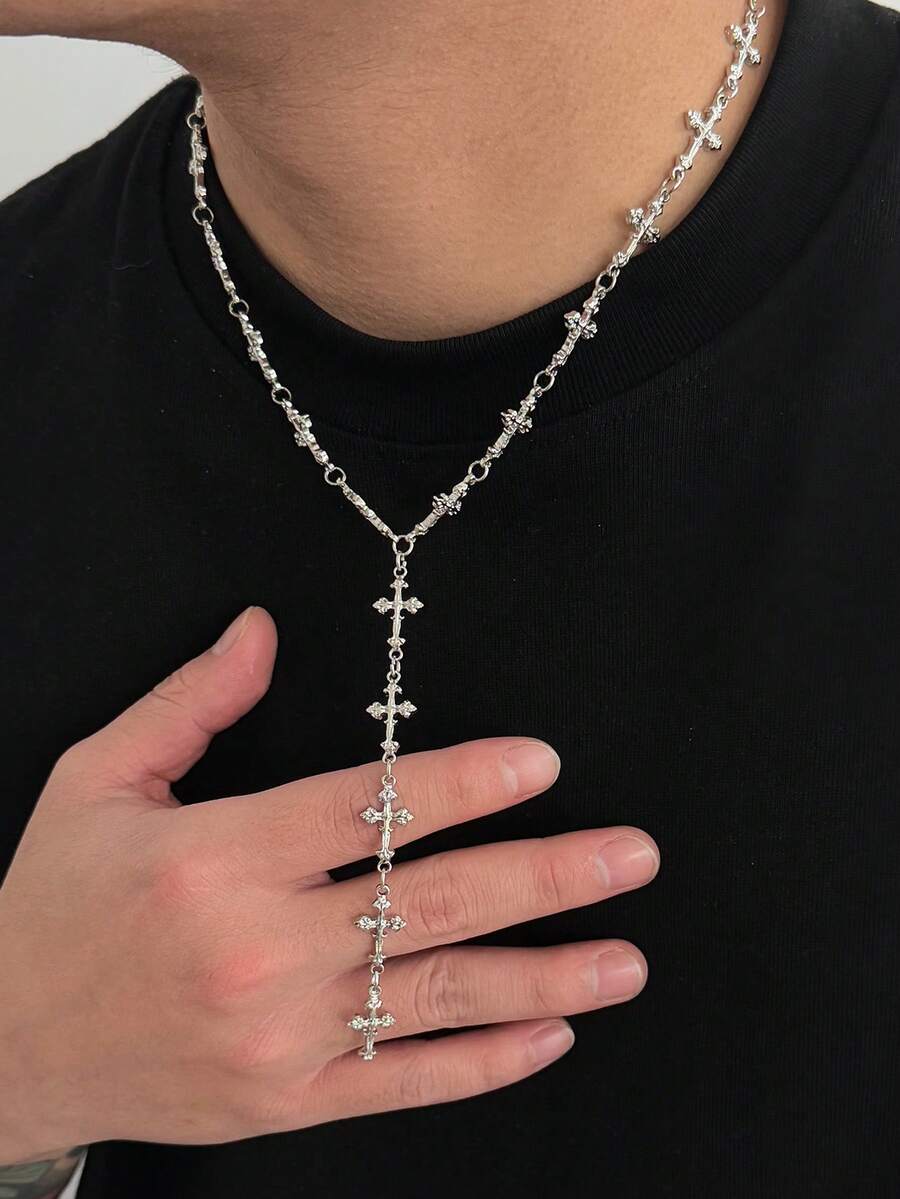 1件新款时尚男士成人礼物十字架吊坠Y形十字架链项链，适合男士日常佩戴的珠宝礼品 - 十字架Y形項鍊 - 查看 1