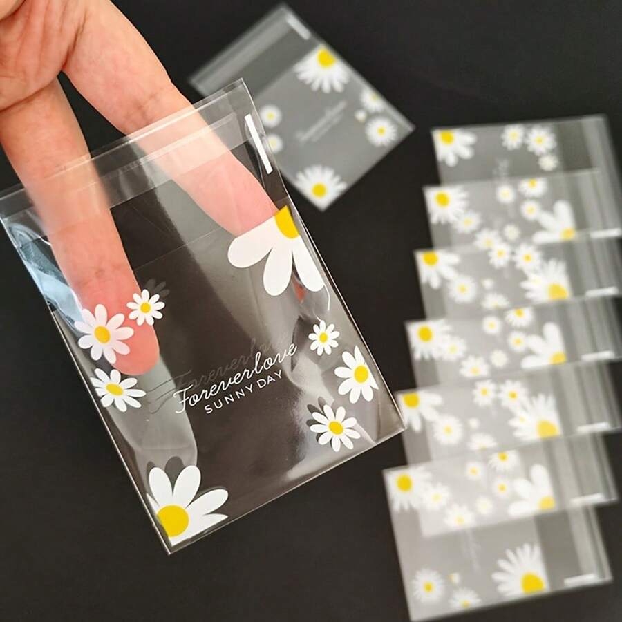 100个雏菊图案礼品袋,透明自粘小包装袋,适用于婚礼礼物、生日茶会、小礼物包装,也适用于全年烘焙饼干,独立包装袋 - 多色 - 查看 1