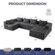 MAXYOYO Modular Sectional Sofa Couch,Foldable Sofa Bed With Ottoman,Convertible Cloud Couch Corded Tufted Floor Sofa Lounger With Pillows For Living Room No Assembly - Dark Grey - View 5