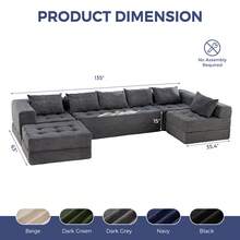 MAXYOYO Modular Sectional Sofa Couch,Foldable Sofa Bed With Ottoman,Convertible Cloud Couch Corded Tufted Floor Sofa Lounger With Pillows For Living Room No Assembly - Dark Grey - View 3
