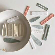 Boho Aesthetic Bar & Teardrop Clay Cutter Set, Botanical Textured Polymer Clay Cutters, DIY Craft Tools For Clay Jewelry Making - White - View 1