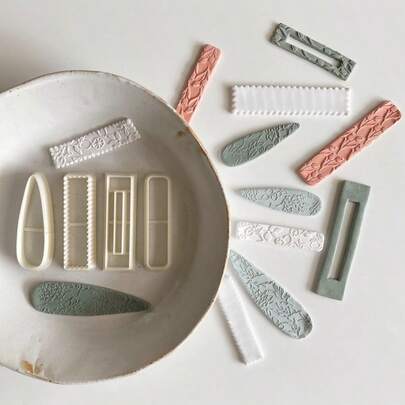 Boho Aesthetic Bar & Teardrop Clay Cutter Set, Botanical Textured Polymer Clay Cutters, DIY Craft Tools For Clay Jewelry Making