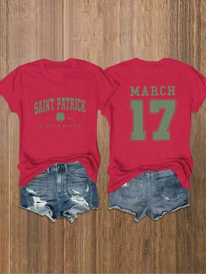 Camiseta de Graduación para el Día de San Patricio para Mujer de Talla Grande - Camiseta Académica Resistente con Estampado Frontal y Trasero en Letras Moradas Oscuras y Verdes para Actividades Universitarias, Día de San Patricio - Ropa de Estilo Universitario Lavable a Máquina, Ropa Casual, Corte Holgado, Estampado Duradero, Conjuntos Diarios para Hombres y Mujeres, Blusas para Mujer, Conjuntos de Vacaciones para Mujer