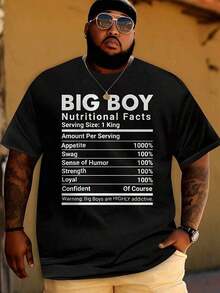 Camiseta Estampada con Información Nutricional de Big Boy - 100% Algodón, Camiseta Casual de Gran Tamaño para Hombre con Diseño Divertido, Lavable a Máquina, Prenda Novedosa para Uso Casual y al Aire Libre, Ropa Divertida|   Camiseta de manga corta|   Ropa Duradera, TALLAS GRANDES - Negro - Ver 1