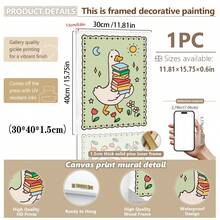 1幅帆布防水墙画，带框装饰画，适合儿童房，傻鹅读书海报，可爱鹅，儿童房装饰，现代艺术印刷品，傻鹅农场动物设计，卡通动物装饰画 - 彩色 - 查看 14