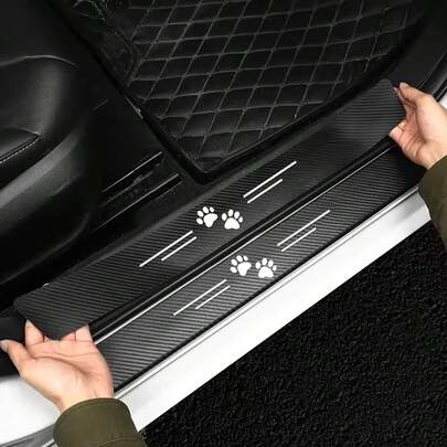 4 Pcs Car Sill Protection Strips | Anti-Slip And Durable Striped Design, Cute Cat Paw Print, Self-Adhesive Anti-Scratch Edge Protection, Universal Type Suitable For All Car Models, Easy To Install, Humorous Design
