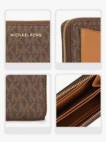 Michael Kors Empire Slim Thin ID Credit Card Holder RFID Genuine Leather Bifold Front Pocket Wallet - Dark Brown - View 3