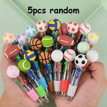 1/3/5支装迷你多色圆珠笔，4英寸 - 1支可爱圆珠笔，可爱足球、篮球、橄榄球彩色卡通迷你圆珠笔，1支笔包含4种颜色的笔芯，多色迷你日记短笔，适合写日记。 - 套裝 - 查看 9