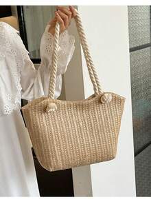 Popular Large-Capacity Grass-Weave Ins Style Tote New Fashion 2026 Braided Versatile Thick Rope Crossbody Bag - Brown - View 2