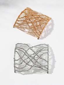 1pc Slouchy Hairstyle Clip, Creative Versatile Elastic Fashion Hair Comb, Dual-Row Elastic Hair Accessory - Multicolor - View 2