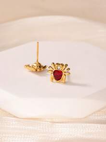 1Pair Stainless Steel Zirconia Spider Earrings For Women 18K Gold Plated Spider Earring Wedding Boho Animal Jewelry Gift - Multicolor - View 3