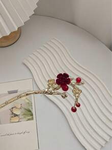 1pc New Chinese Style Tassel Flower Hair Clip, Elegant Bun Hairpin For Hanfu And Cheongsam, Headpiece, Hair Styling Pins - Multicolor - View 7