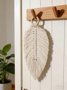 1pc Boho Style Sola Wood Hanging Decor, Woven Feather Wall Art, Rustic Home Decor, Handmade Nordic Wall Ornament, Neutral Green And Beige, Suitable For Living Room, Bedroom, Entryway, Corridor, Apartment, Dorm, Balcony, Studio, Seasonal Home Decor, Housewarming Wedding Party Decoration Gift - Multicolor - View 14
