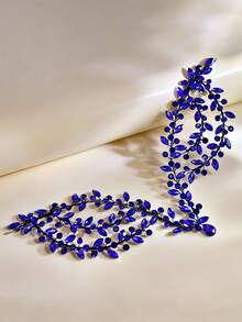 1pc Blue Crystal Bridal Forehead Headband, Fashionable Hair Accessory Suitable For Wedding, Party, Easter - Blue - View 3