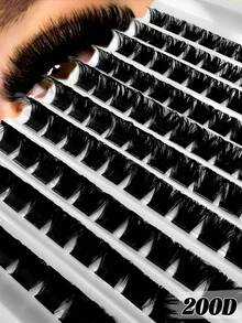 10排100片浓密假睫毛，200D密度假睫毛，单层蓬松假睫毛套装，超长假睫毛套装，D卷翘假睫毛套装，10-18毫米浓密睫毛簇，适合新手，日常妆容，派对妆容，打造浓密卷翘迷人睫毛，睫毛簇，单片假睫毛，假睫毛，混合长度，猫眼妆效，可重复使用 - D - 查看 2