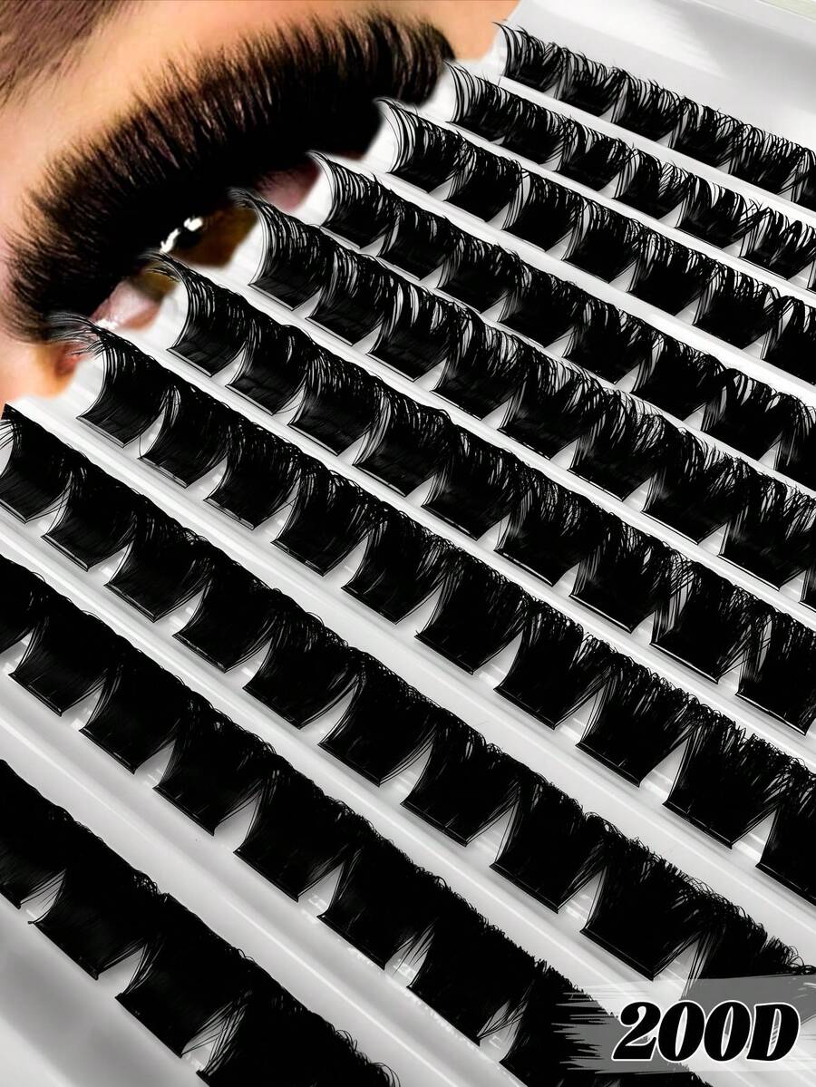 10排100片浓密假睫毛，200D密度假睫毛，单层蓬松假睫毛套装，超长假睫毛套装，D卷翘假睫毛套装，10-18毫米浓密睫毛簇，适合新手，日常妆容，派对妆容，打造浓密卷翘迷人睫毛，睫毛簇，单片假睫毛，假睫毛，混合长度，猫眼妆效，可重复使用