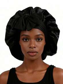 1pc Satin Bow Tie Elastic Lightweight Shower Cap, Solid Color, Women & Girls, Black, Valentine's Day Sleep Bonnet - Màu tím - Xem 1
