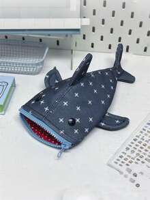 1个鲨鱼造型铅笔盒，大容量，可作零钱包，拉链设计，可装铅笔、马克笔、荧光笔等，可爱动物文具，办公用品，送给女性的礼物，返校季好物 - 彩色 - 查看 1