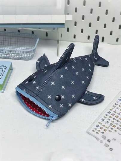 Hộp đựng bút hình cá mập, dung tích lớn, ví đựng tiền xu, thiết kế khóa kéo, có thể đựng bút chì, bút dạ, bút highlight, văn phòng phẩm hình động vật dễ thương, đồ dùng văn phòng, quà tặng cho nữ, đồ dùng học tập.