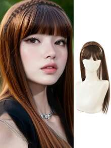 Synthetic Fiber Straight Long Hair Wig With Bangs, Braided Style, Headband, One-Piece Clip-On Hair Extension, 18-Inch Half-Head Wig, Natural And Invisible Hair Volume Enhancement, Suitable For Women's Daily Wear And Parties. Hairband Diadema Hair Hoop - Multicolor - View 10